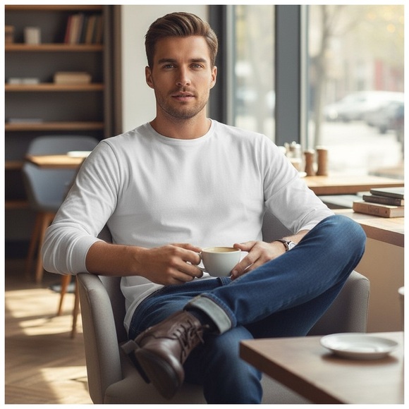 Mott & Bow Men's White Long Sleeve T-Shirt. Large - Picture 7 of 11